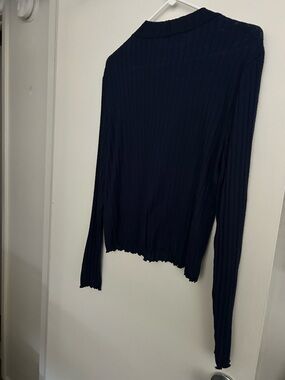 Candie's Dark Navy Ribbed Long-Sleeve Lettuce Hem Top